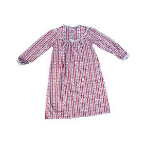 Lanz of Salzburg Girls Nightgown Red L 10/12 Floral Stripe Flannel Lace Trim